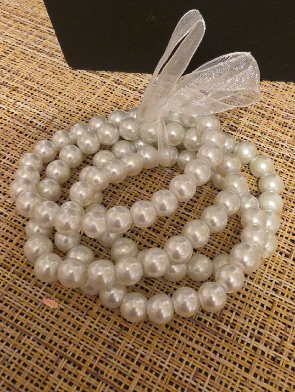 Pearl Glass Bead Necklace and Bracelet Set in Ivory - Picture 2 of 3